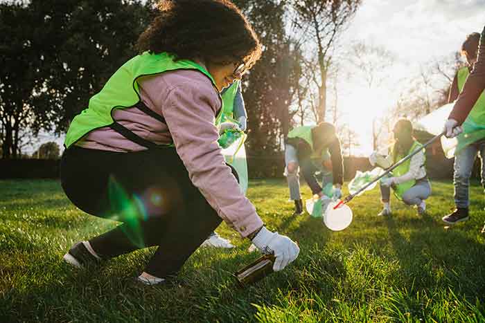 Volunteers collecting trash